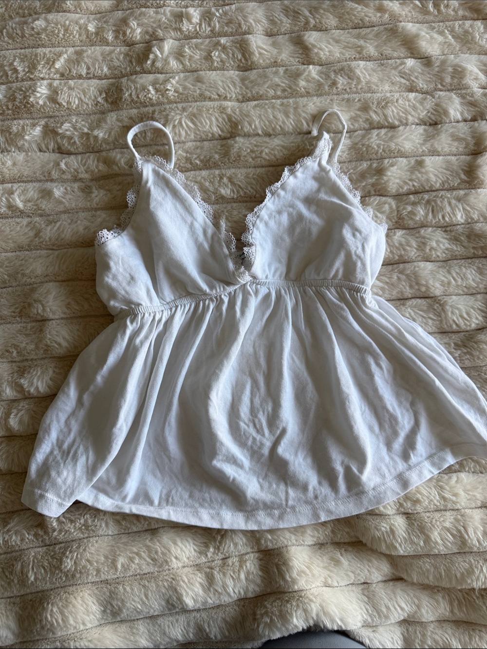 Lace-Trim White Camisole with Adjustable Spaghetti Straps